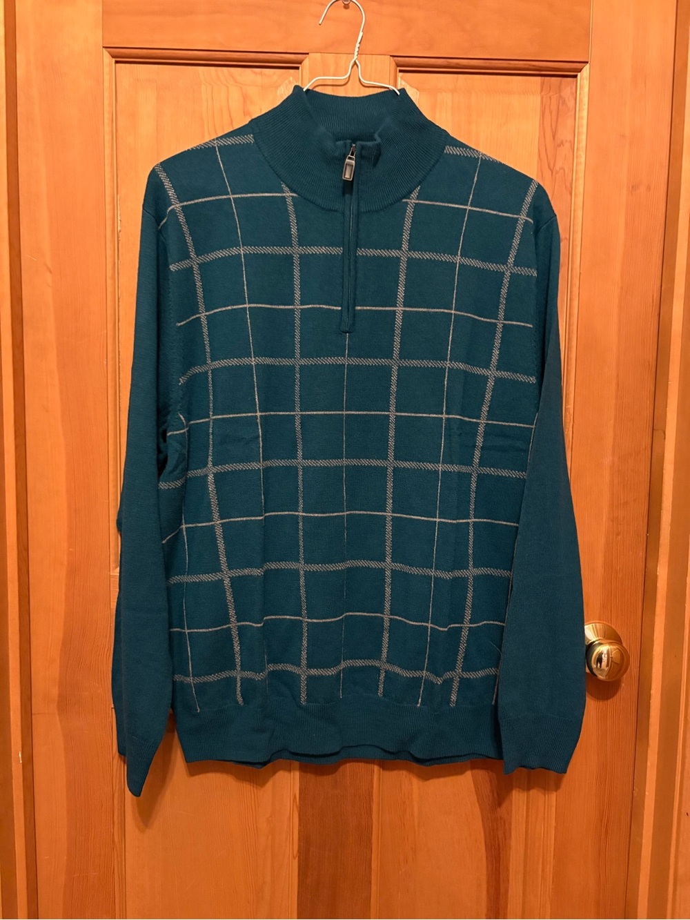Men’s Jos. A. Bank Green Merino Wool Preppy Quarter-Zip Windowpane Sweater